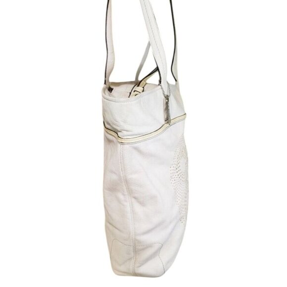 Coach 17041 Audrey Leigh Laser Cut Perforated Ivory Leather Tote Shoulder Bag - Picture 4 of 10